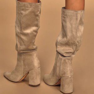 Katari Taupe Suede Pointed-Toe Knee High Boots